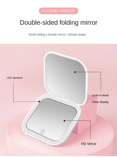 Mini Portable Folding Makeup Mirror Led Lights Magnifying Compact Pocket Travel Aesthetic Vanity Mirrors Make Up Tools