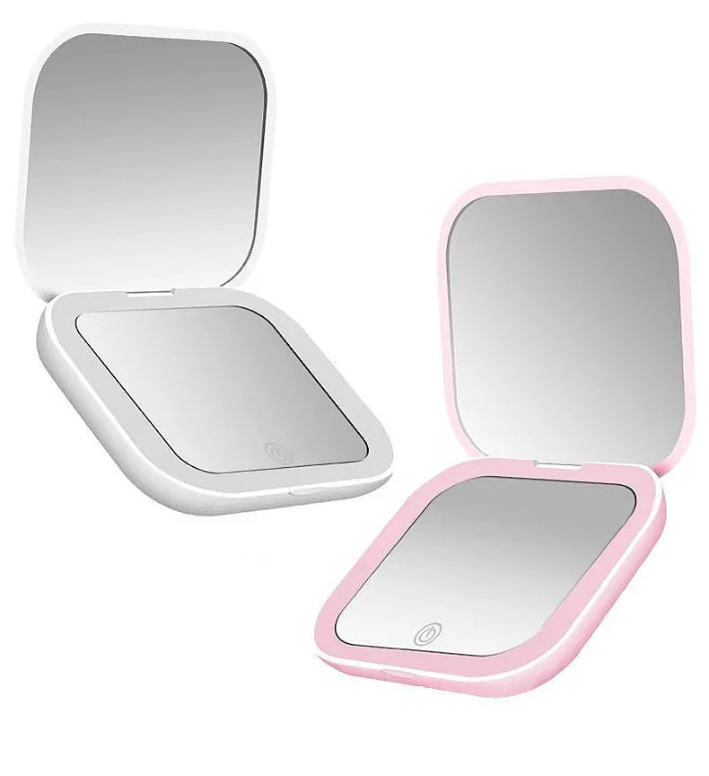 Mini Portable Folding Makeup Mirror Led Lights Magnifying Compact Pocket Travel Aesthetic Vanity Mirrors Make Up Tools