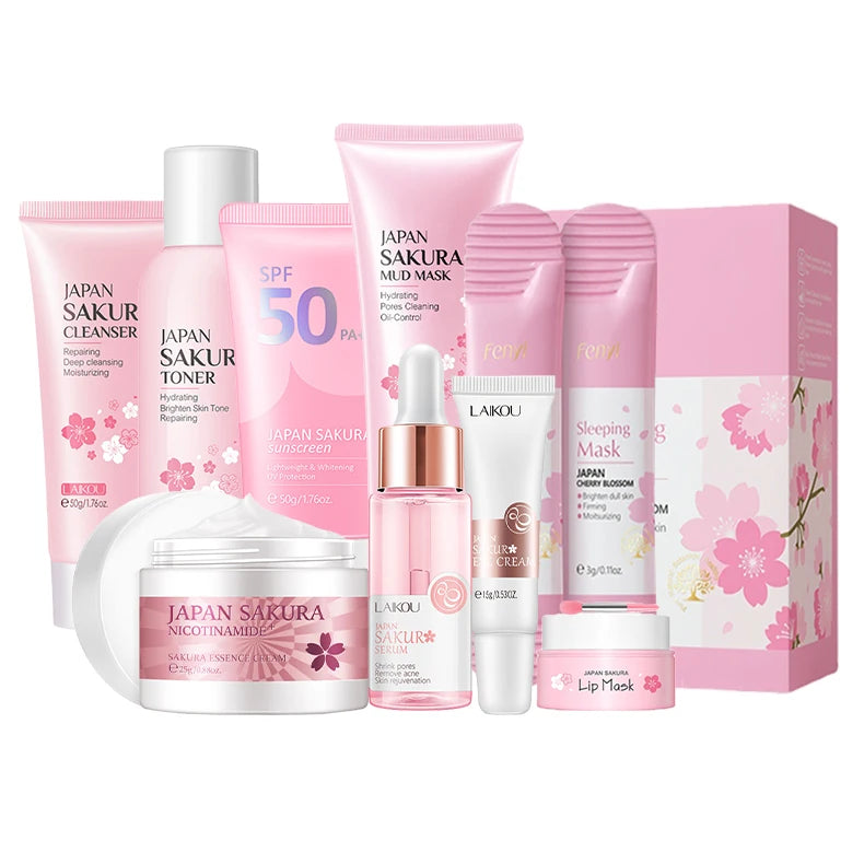 ElegaraChic™ SakuraGlow – 9-Piece Skincare Set